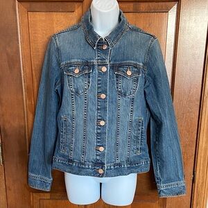 Old Navy women's blue denim trucker jacket retro 2009 Cooper Buttons Size Large